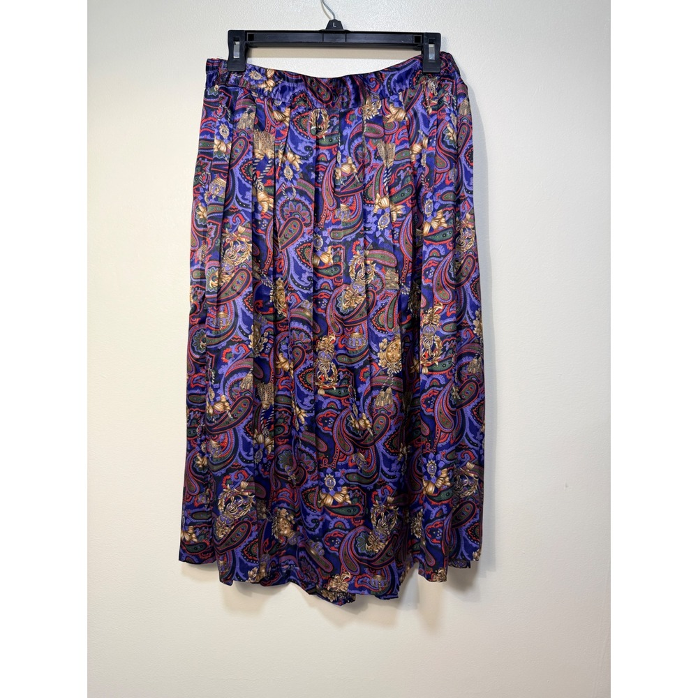 Vintage Koret Skirt Size Large Purple Paisley Crest Pleated Midi Skirt 80s 90s
